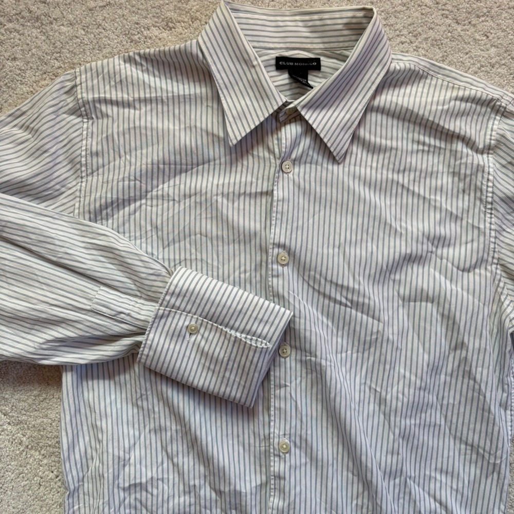 Club Monaco Button Down Shirt Mens‎ Medium Blue White Striped French Cuff EUC